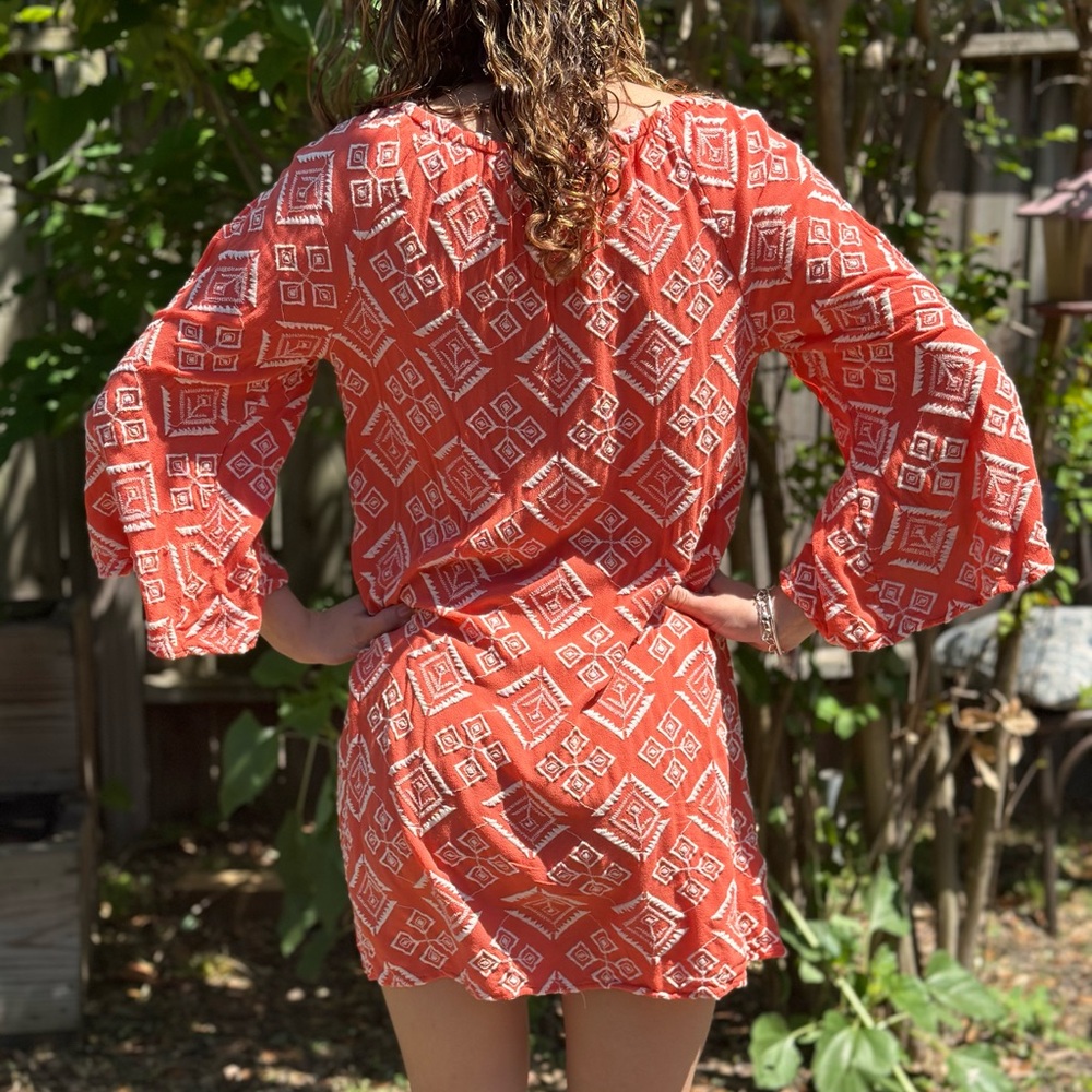 Geometric Patterned Orange Dress - image 3